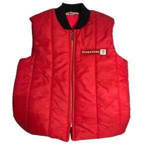 Firestone Red Vest Vintage Reversible Size S Retro Auto Racing Mechanic Jacket